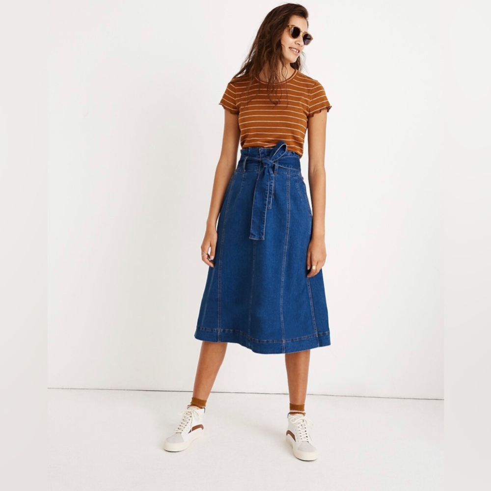 Madewell Stretch Denim Paperbag Midi Skirt Size 6